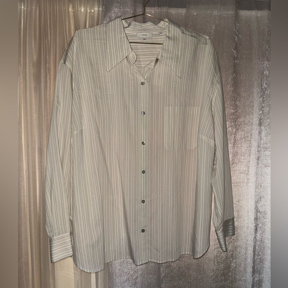 Vince Dress Shirt Pin Stripe Button Down Men’s Bone Color Off White Ivory NWT